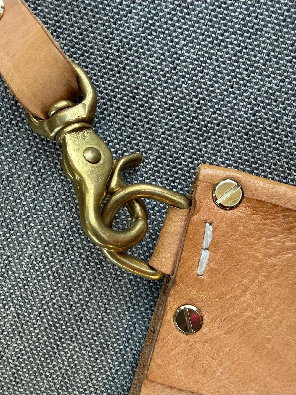 Handmade Leather Crossbody Bag - Natural with Brass